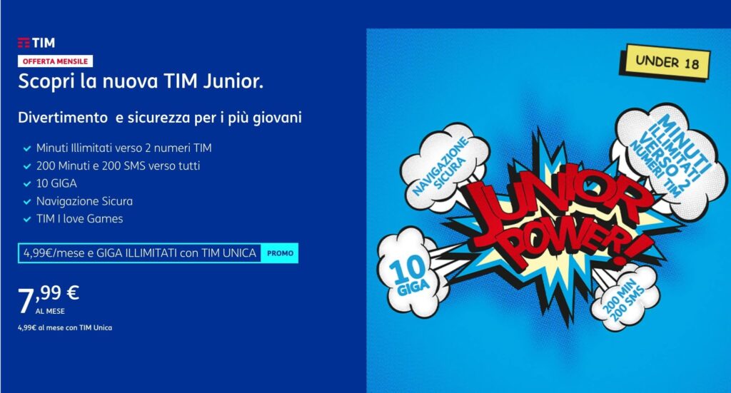 TIM Junior, offerte per minorenni