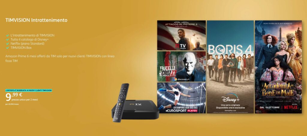 Prova TIMVision Intrattenimento per due mesi