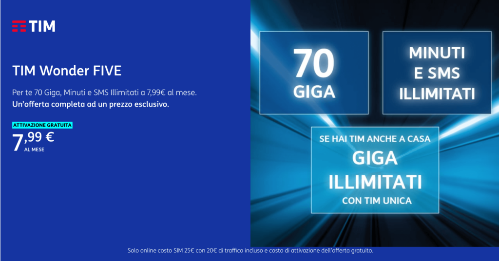 TIM Wonder Five, 70 Giga a € 7,99