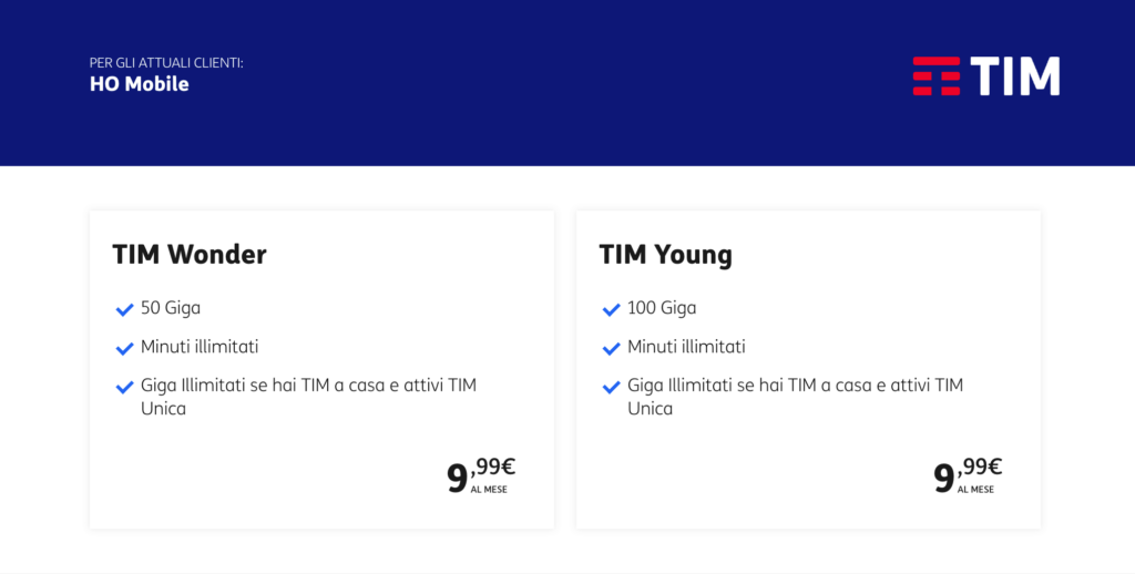 Passa a TIM da Ho mobile