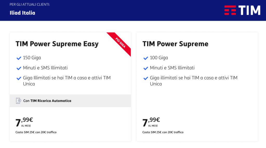 Passa a TIM da Iliad a 7,99 €
