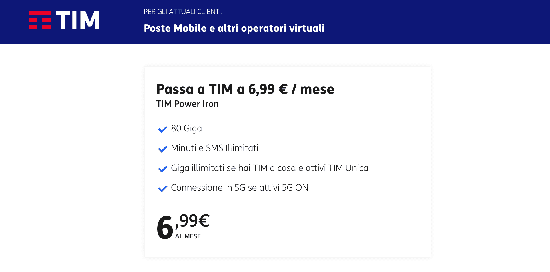Dettagli offerta TIM Power Iron