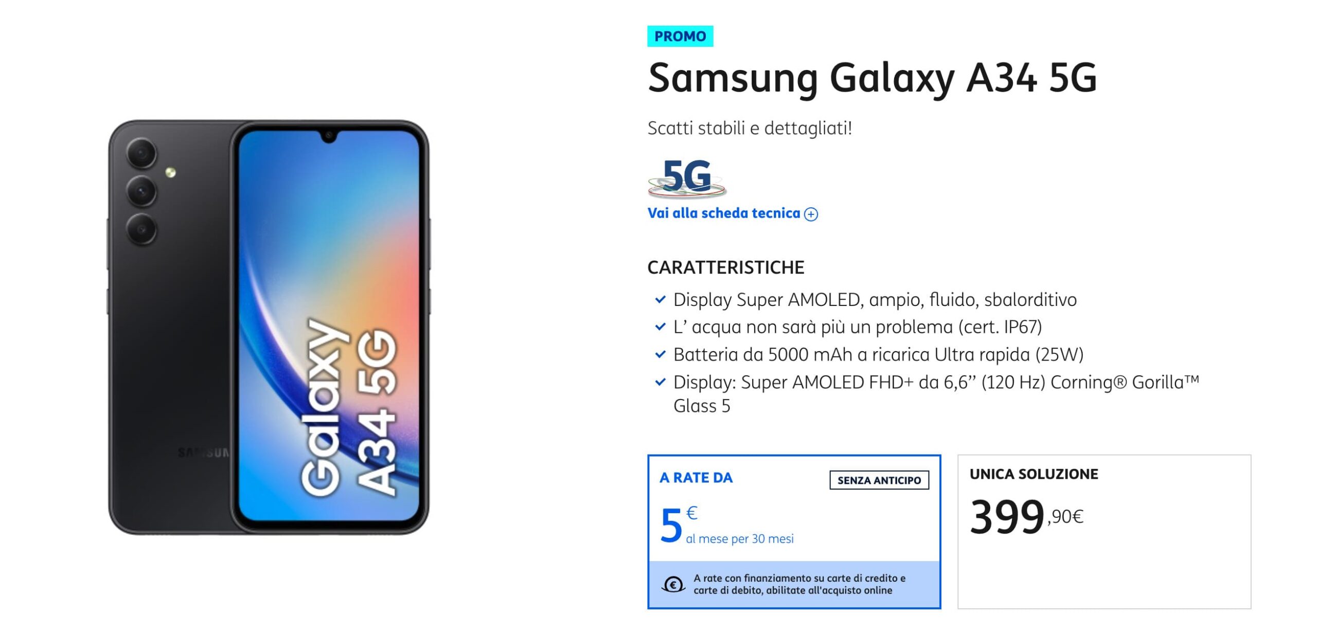 Offerta e caratteristiche Samsung A34 5G