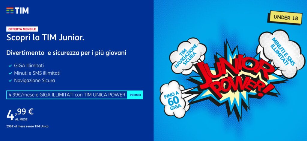 TIM Junior a 4,99 € con Giga illimitati in 5G