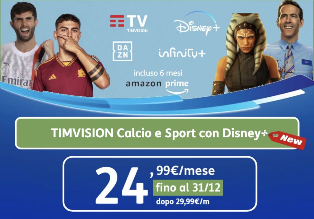 TIMVision Calcio e Sport, oltre a Disney+ a 24,99 €