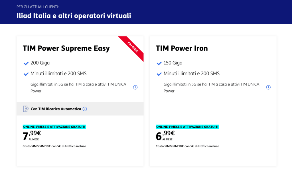 Passa a TIM e hai più Giga da 6,99 €