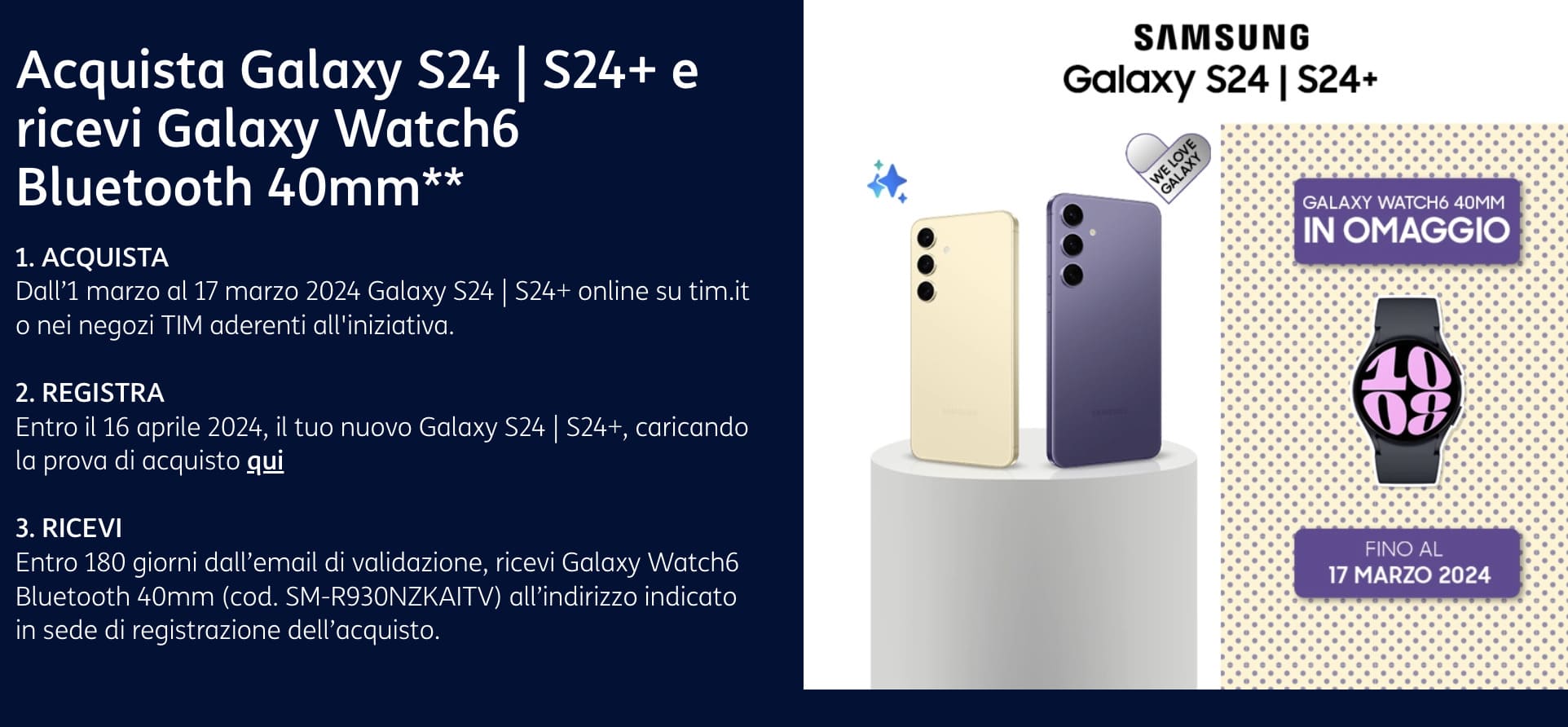 Samsung Watch 6 in regalo acquistando uno smartphone con TIM
