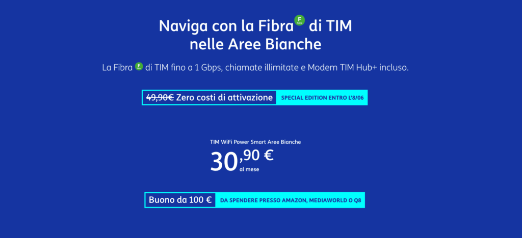 Buono da 100 € per chi attiva la Fibra in aree Bianche