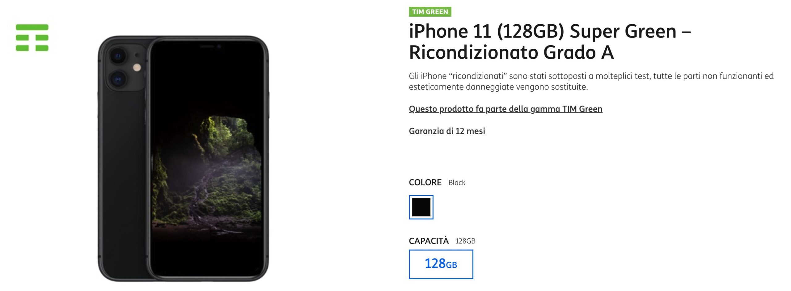 Esempio con iPhone 11 ricondizionato da TIM Green