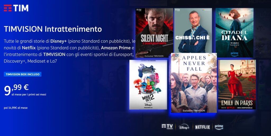 TIMVision Intrattenimento a 9,99 € al mese