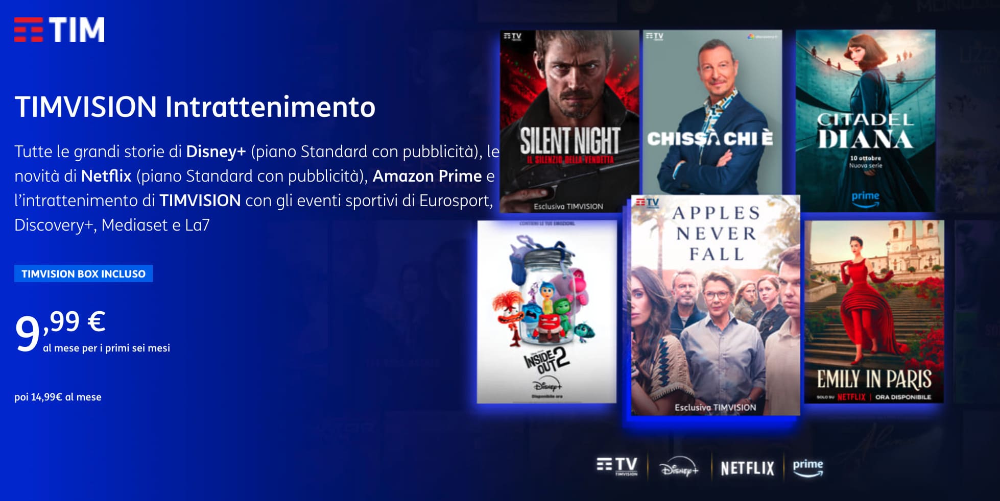 Offerta TIMVision Intrattenimento a 9,99 € al mese
