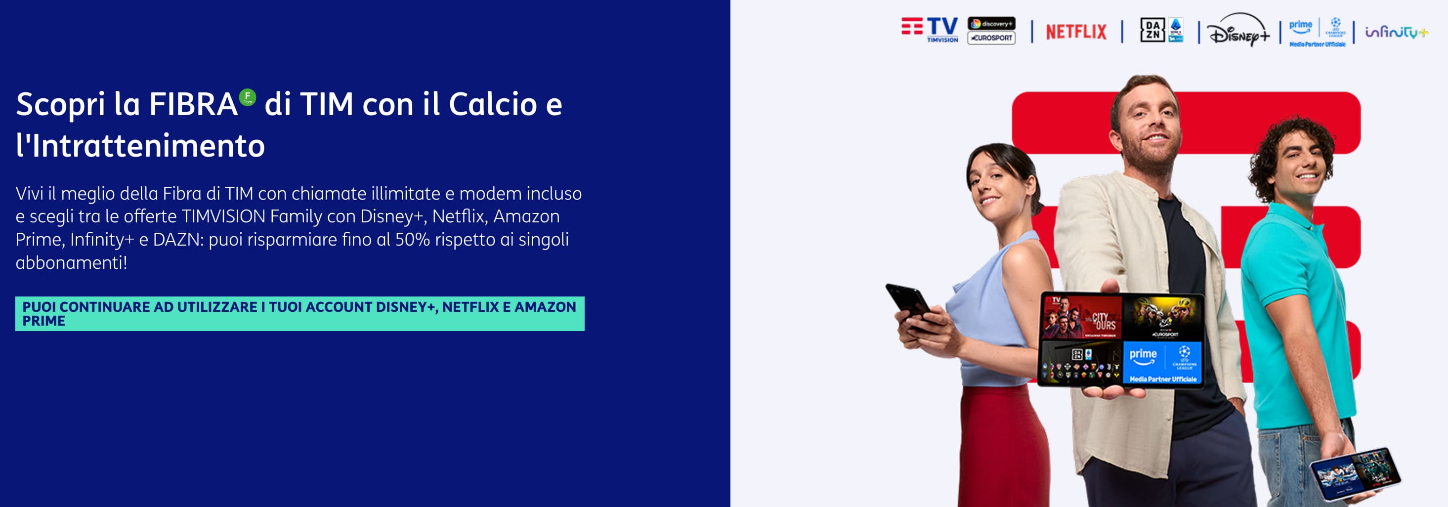 Fibra + TV da 27,90 € con Netflix, DAZN e Disney+