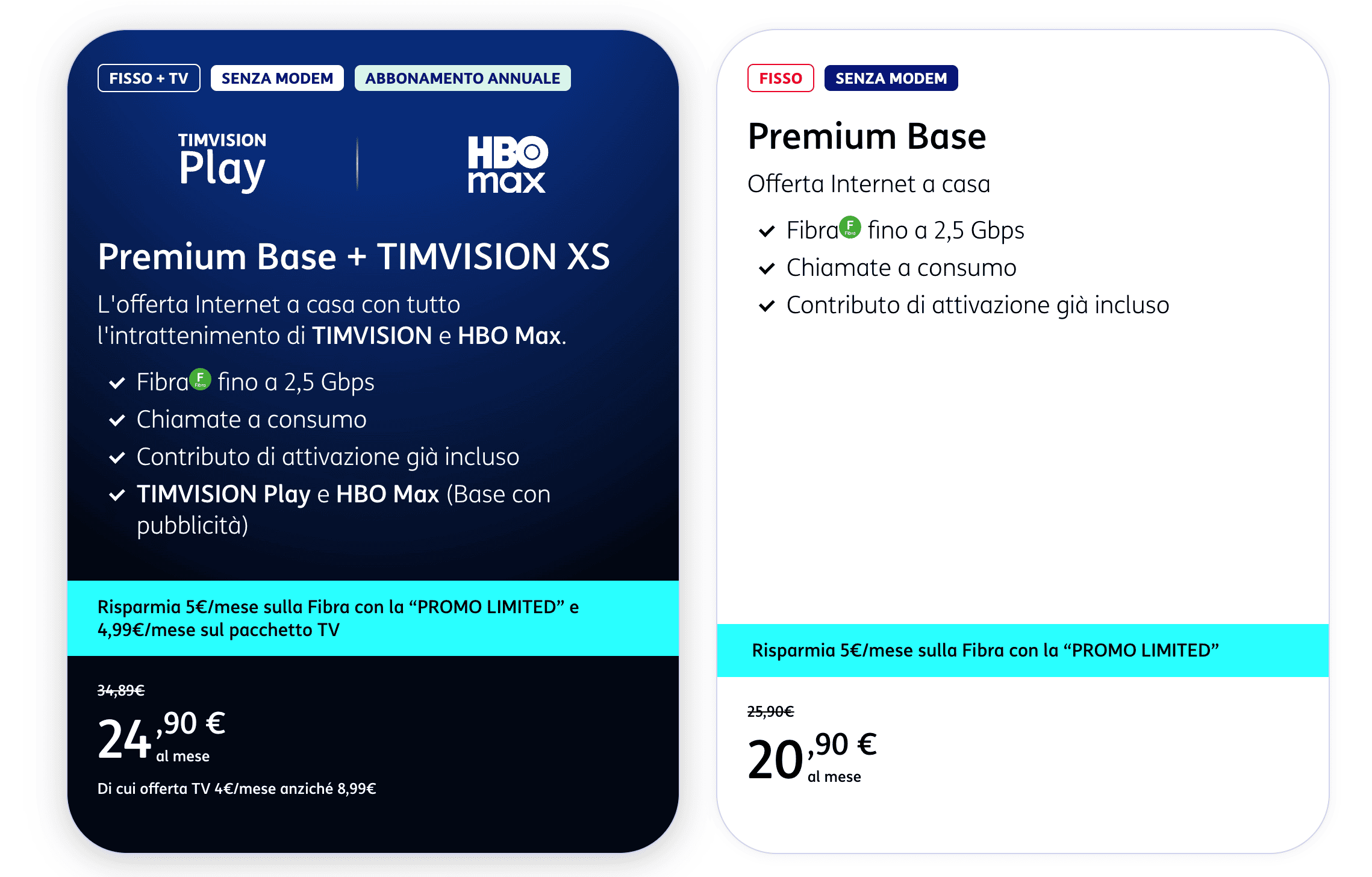 Fibra TIM da 20,90 € al mese
